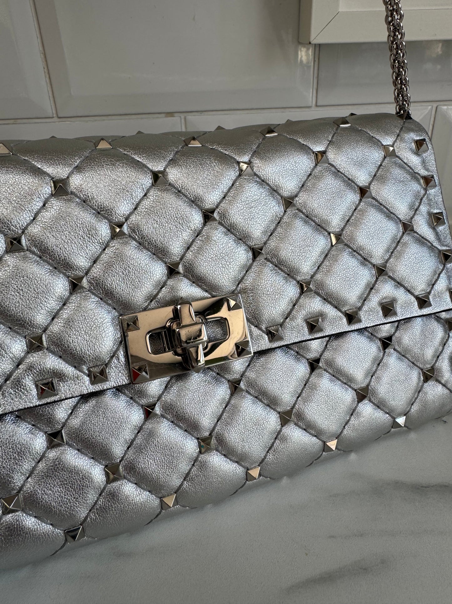 Valentino Garavanni Rockstud Spike Clutch - Metallic Silver