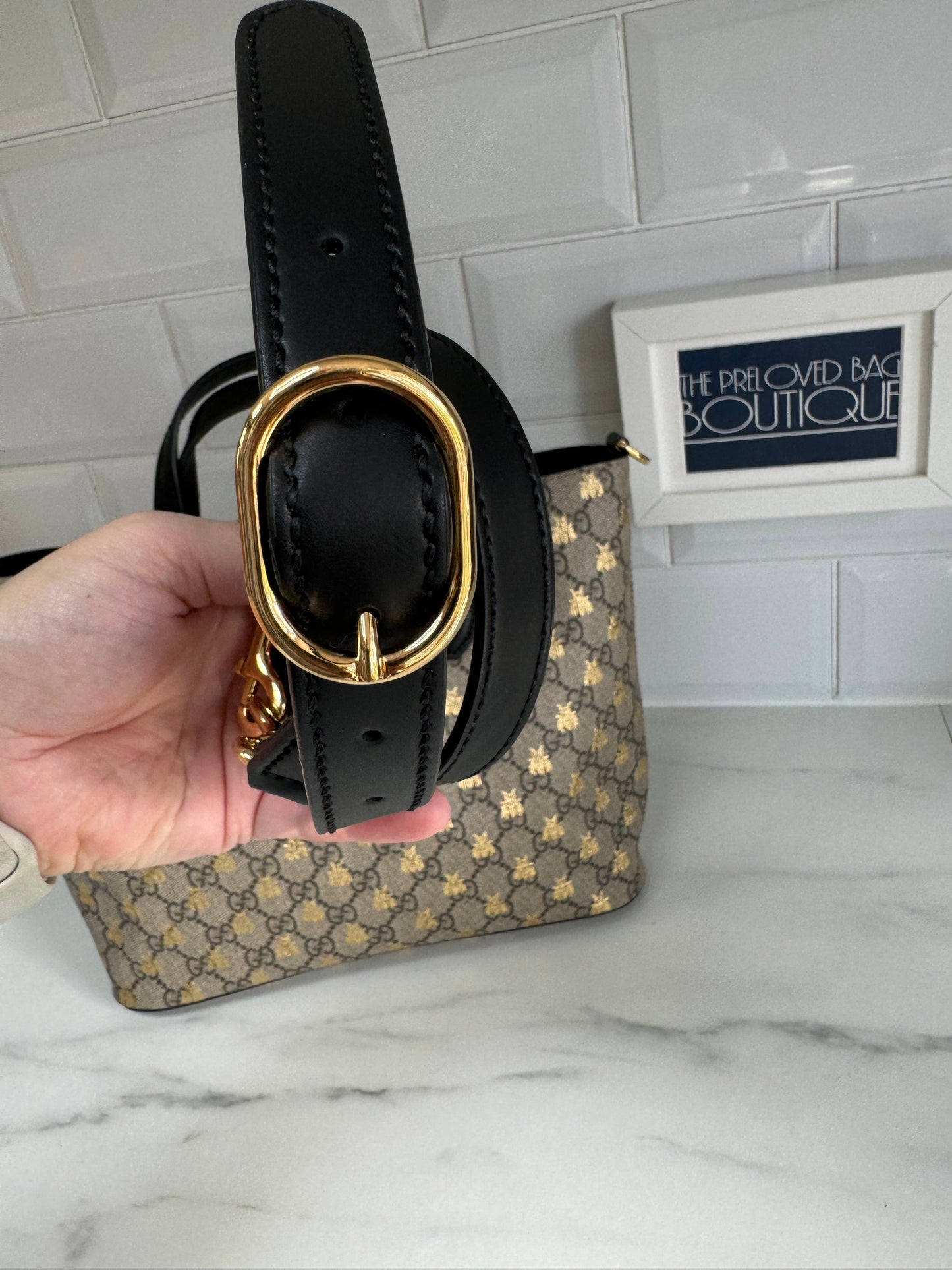 Gucci Limited Edition GGMonogram Supreme Bees Tote - Brown & Gold