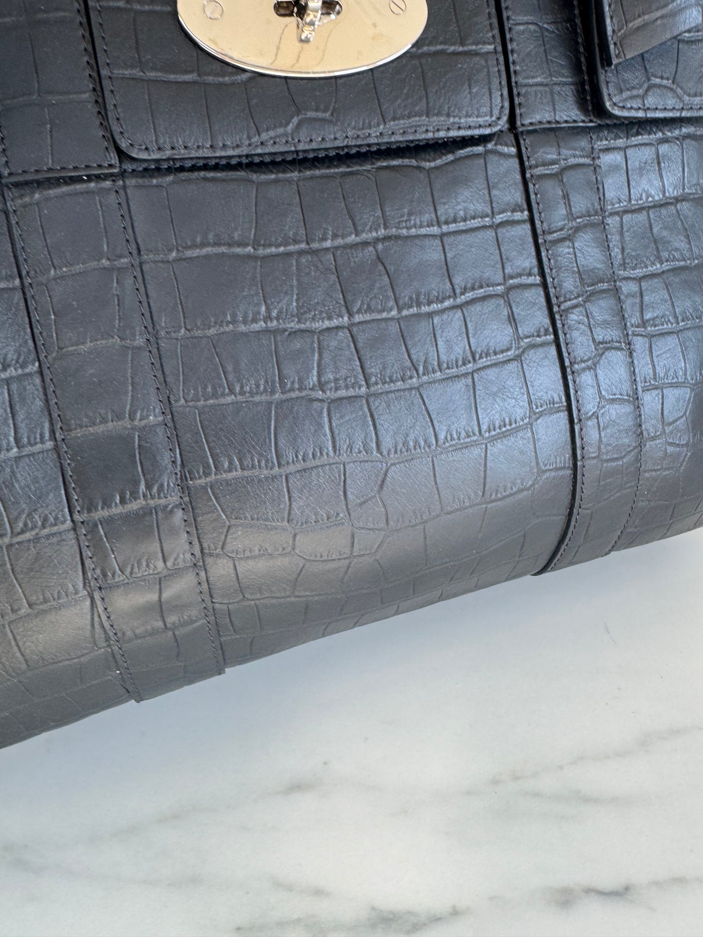 Mulberry Matte Croc Embossed Bayswater - Black