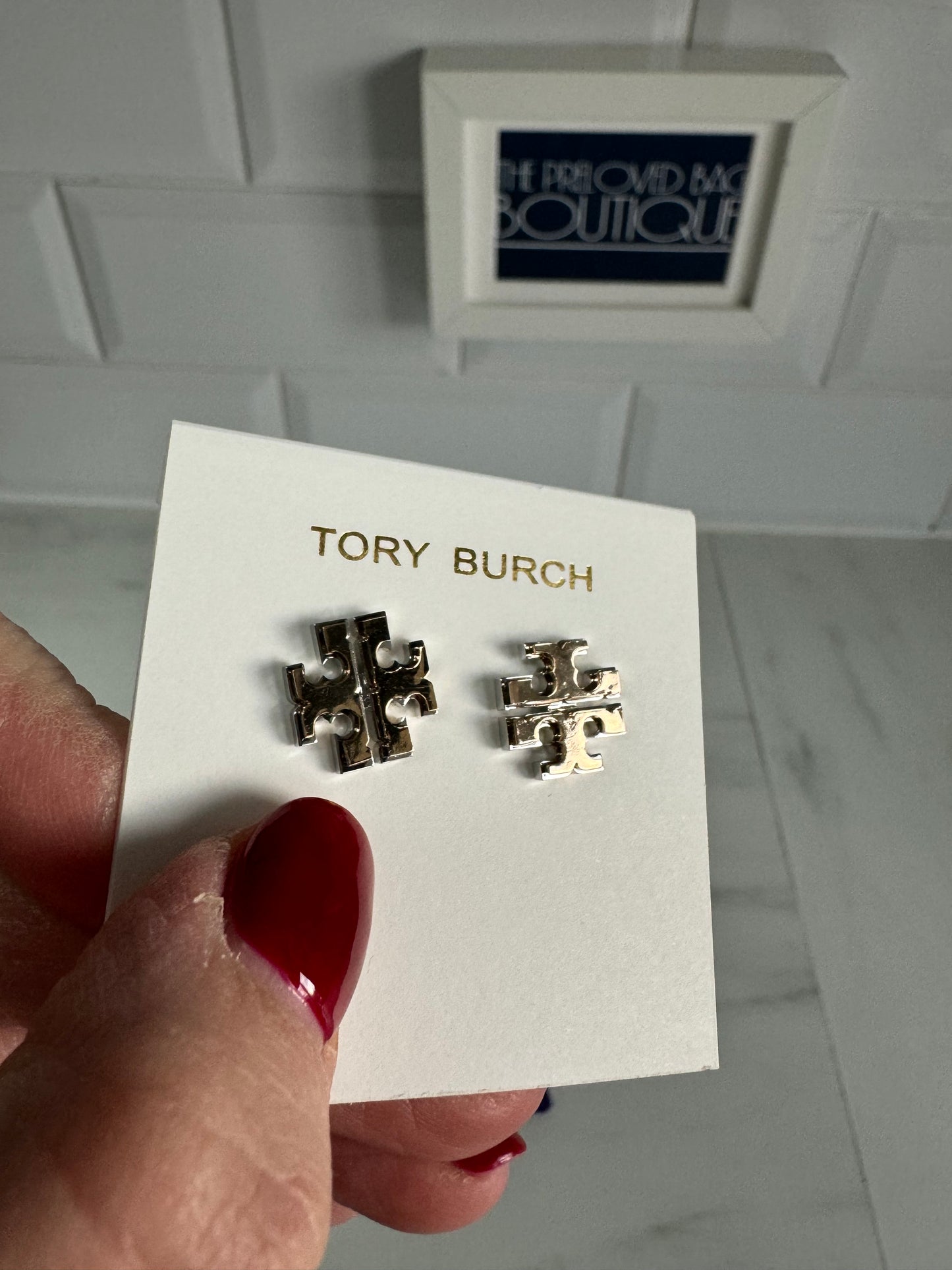 Tory Burch Large Logo Stud Earrings - silver