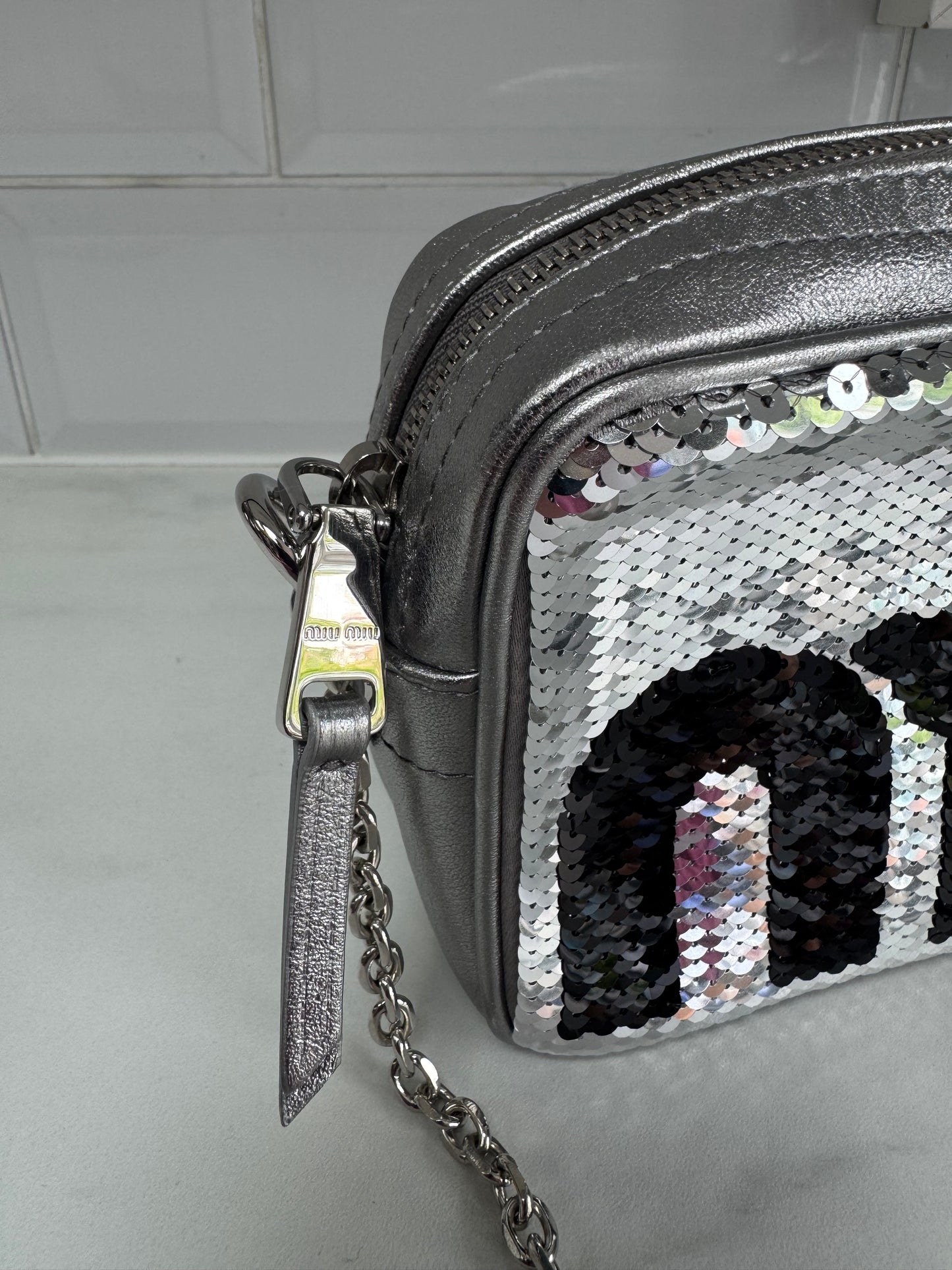 Miu Miu Sequin Camera Bag - Silver