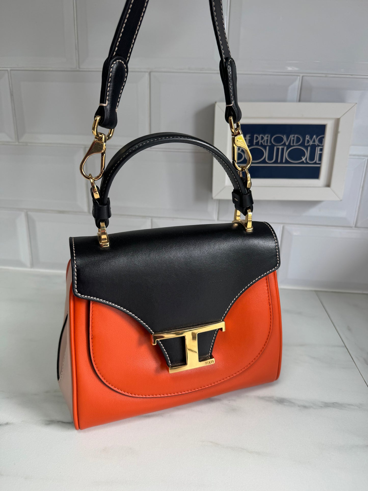 Tods T Bag - Black and Orange