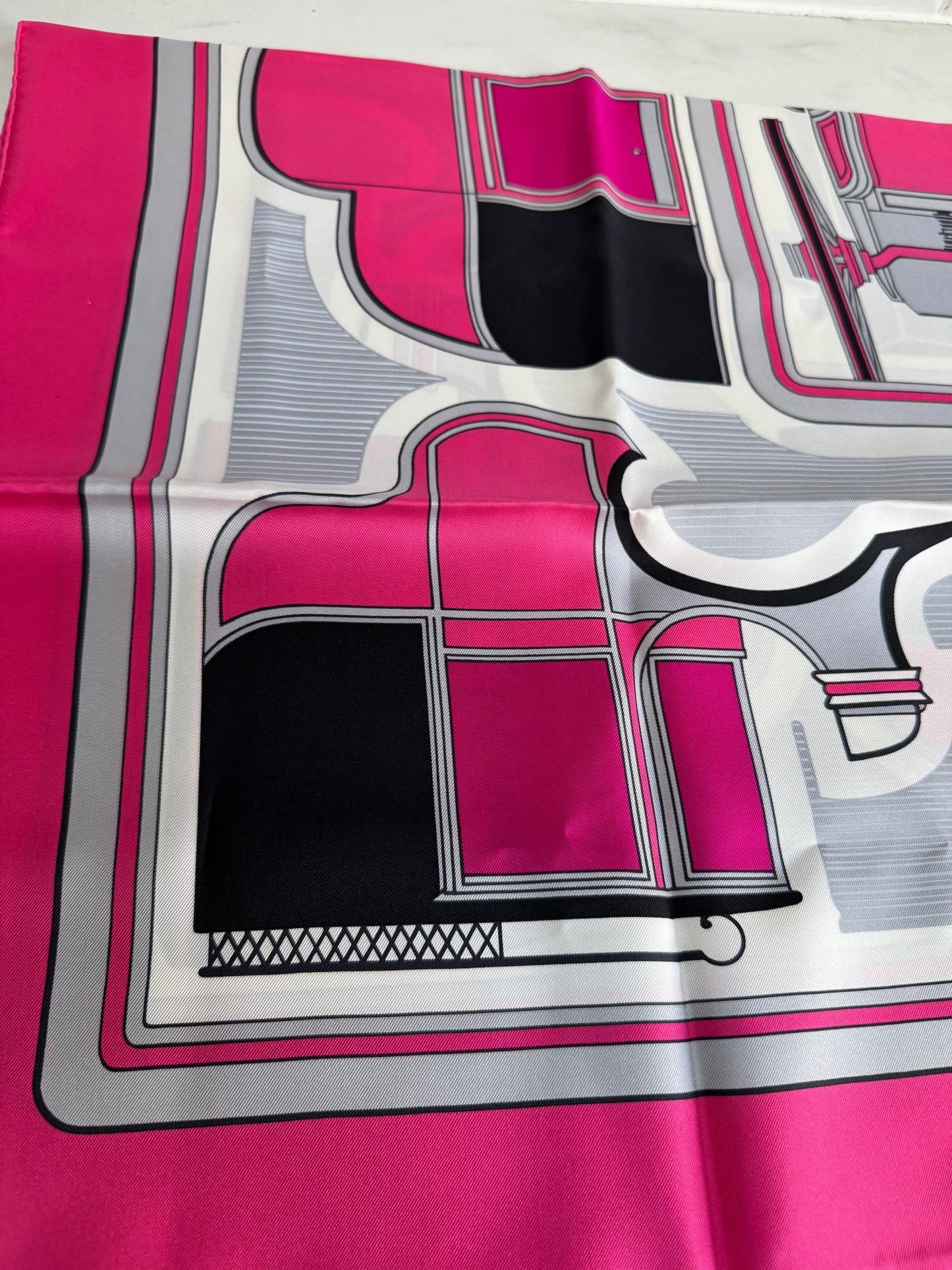 Hermes Les Coupes silk twill scarf - Pink, Black, Grey and White
