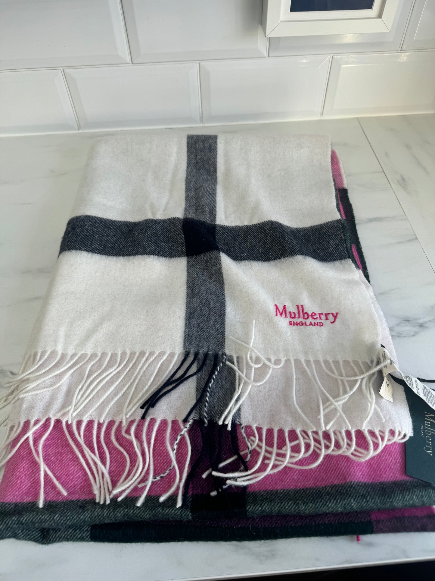 Mulberry Large Scarf - White, Pink & Green