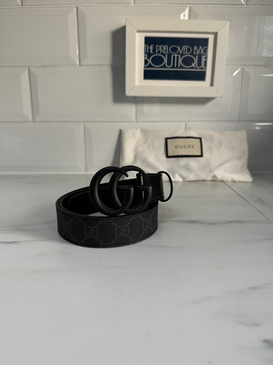 Gucci Slim Monogram Belt - Black and Grey