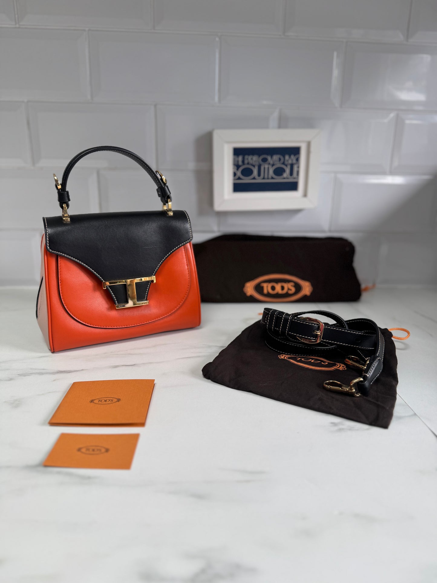 Tods T Bag - Black and Orange
