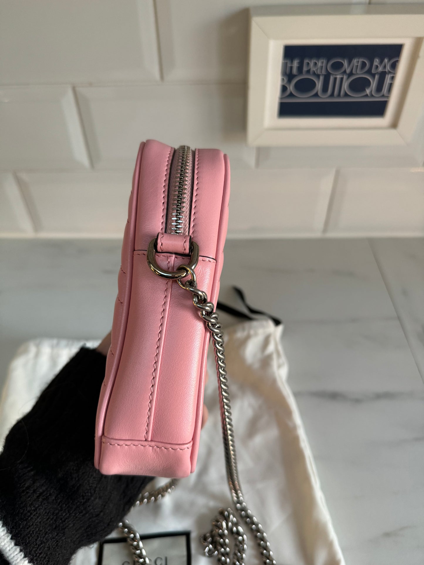 Gucci GG Marmont Mini Phone Holder Bag Wild Rose Calfskin The