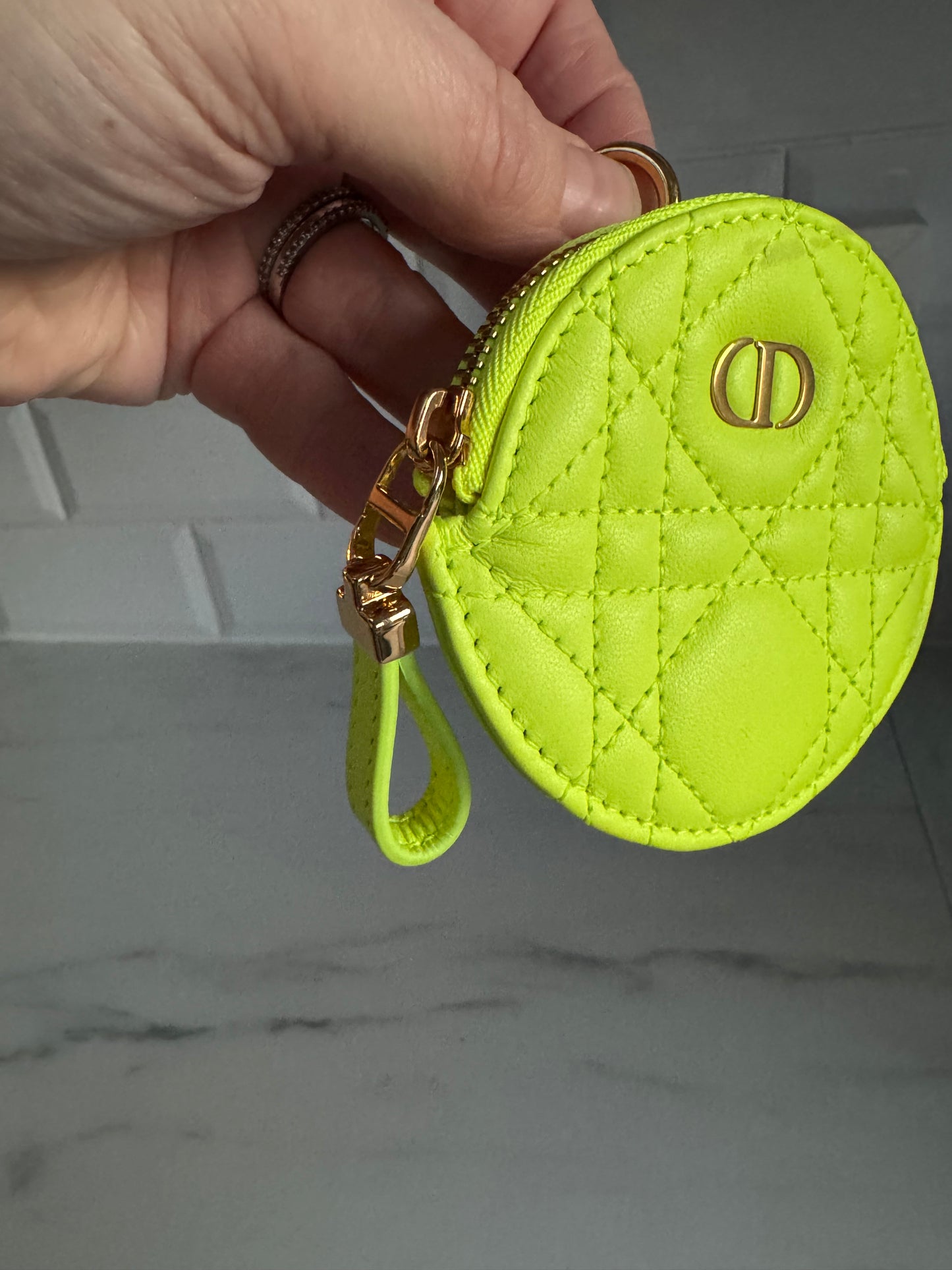 Dior Caro Small Coin Pouch - Fluorescent Lime