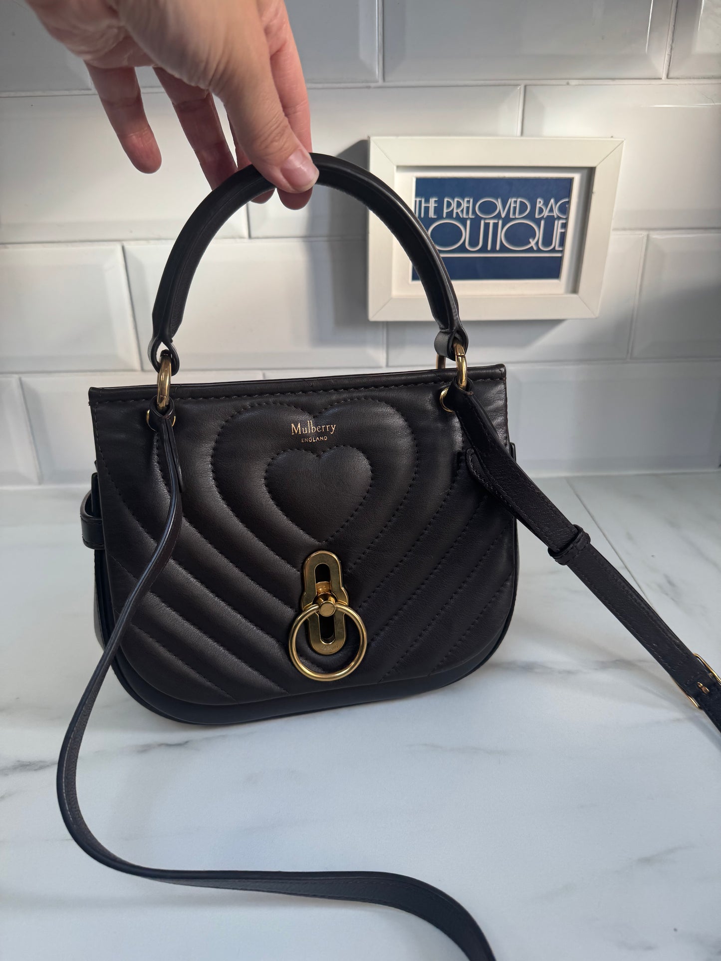 Mulberry Small Amberley Quilted Heart Satchel - Chocolate