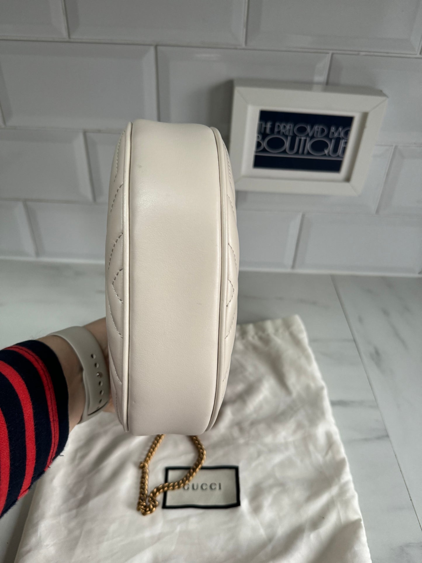 Gucci Marmont Half Moon Shaped Mini Bag - White