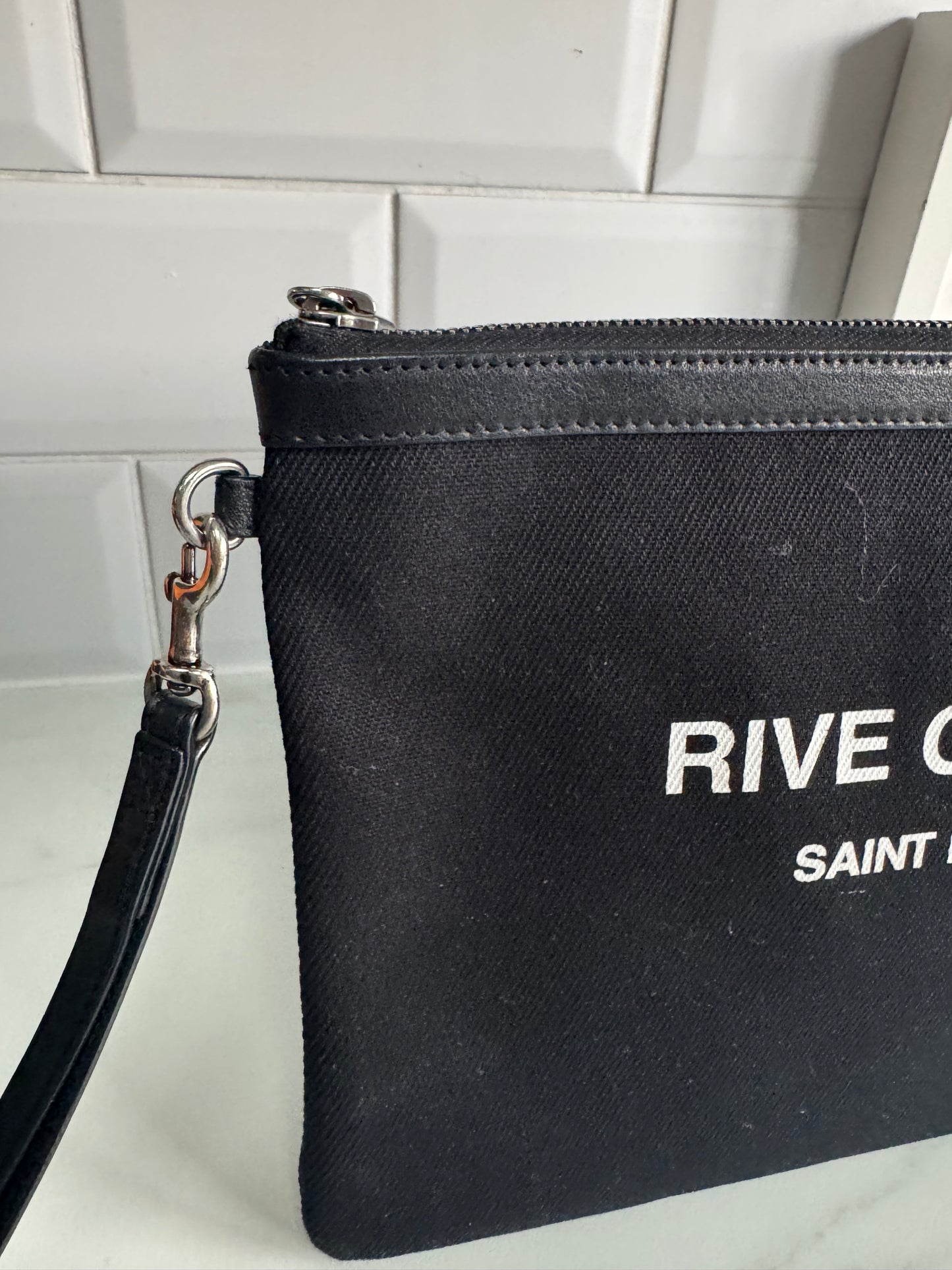 Saint Laurent (YSL) Rive Gauche Wristlet Pouch - Black and White