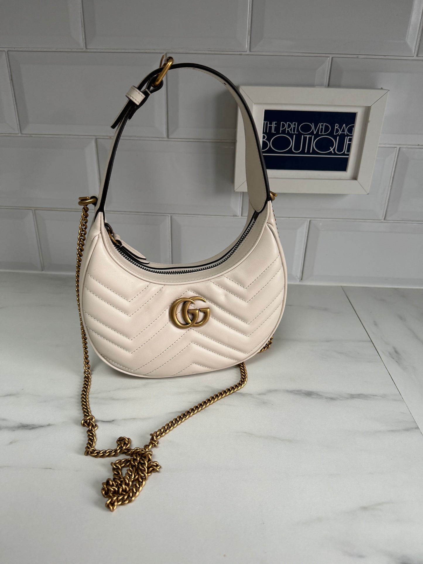 Gucci Marmont Half Moon Shaped Mini Bag - White