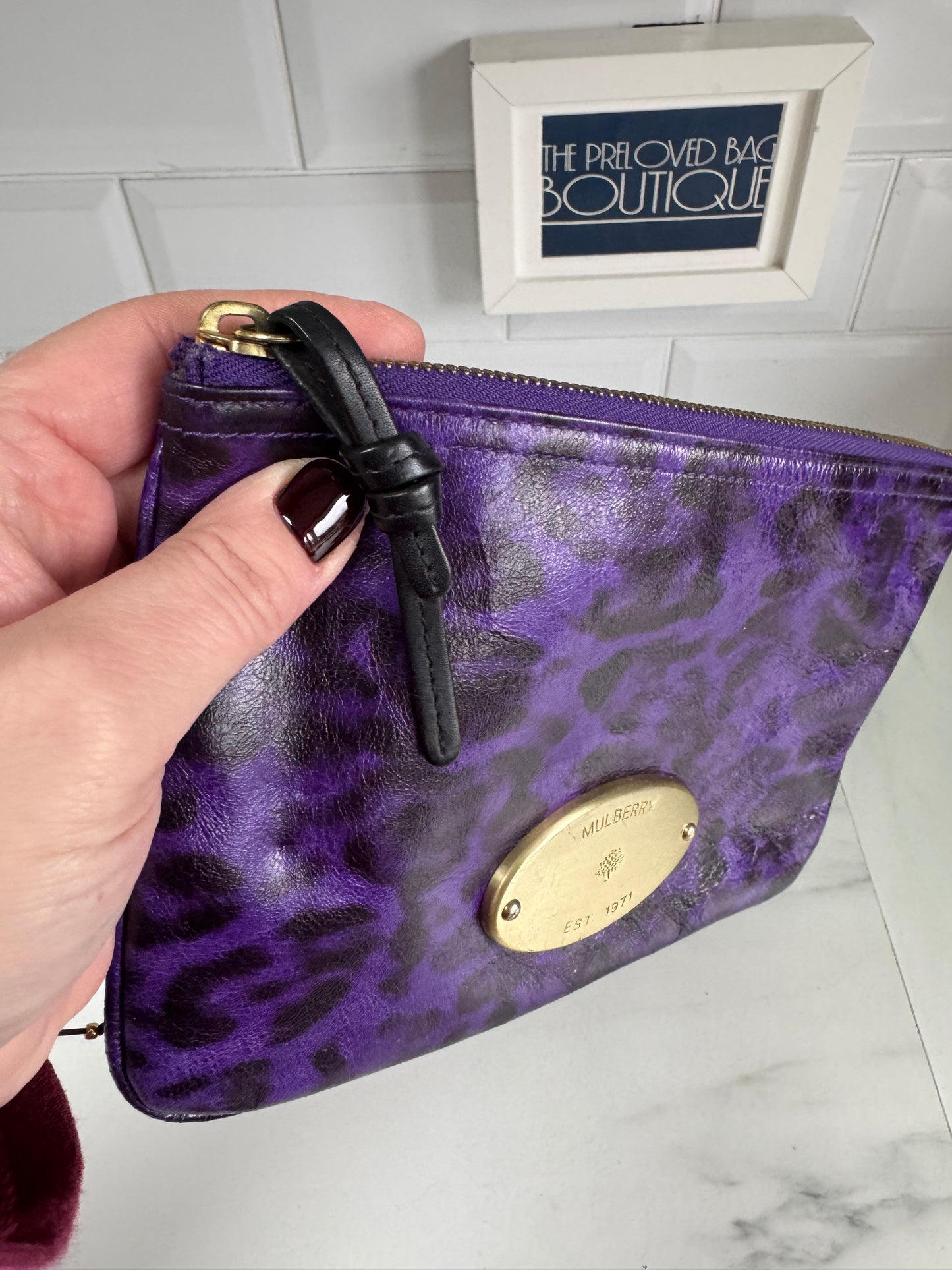 Mulberry Mitzy Zip Top Pouch - Purple Animal sprint