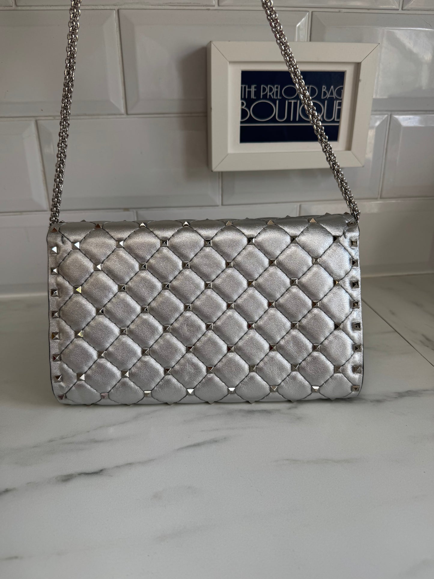 Valentino Garavanni Rockstud Spike Clutch - Metallic Silver