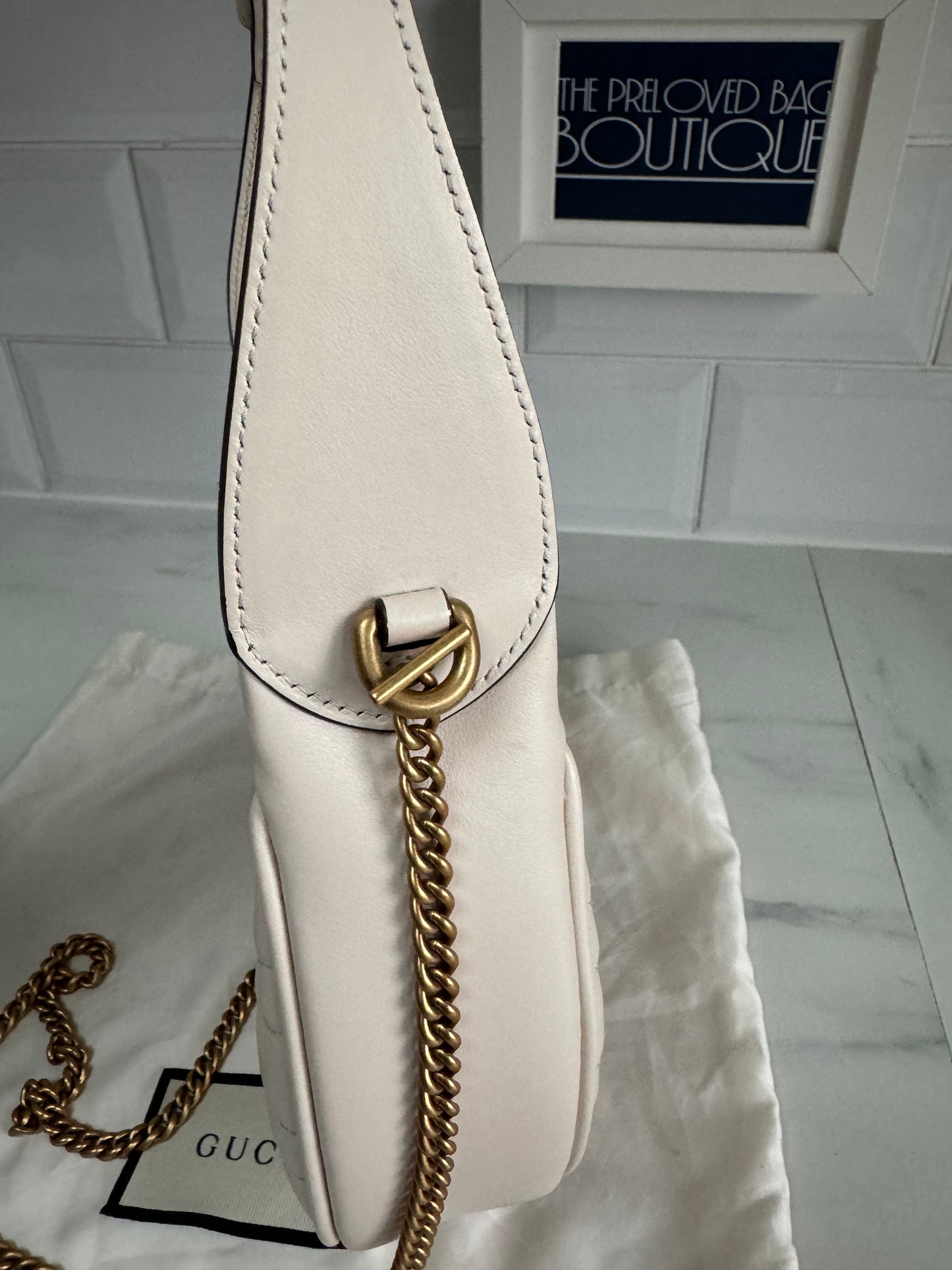 Gucci Marmont Half Moon Shaped Mini Bag - White