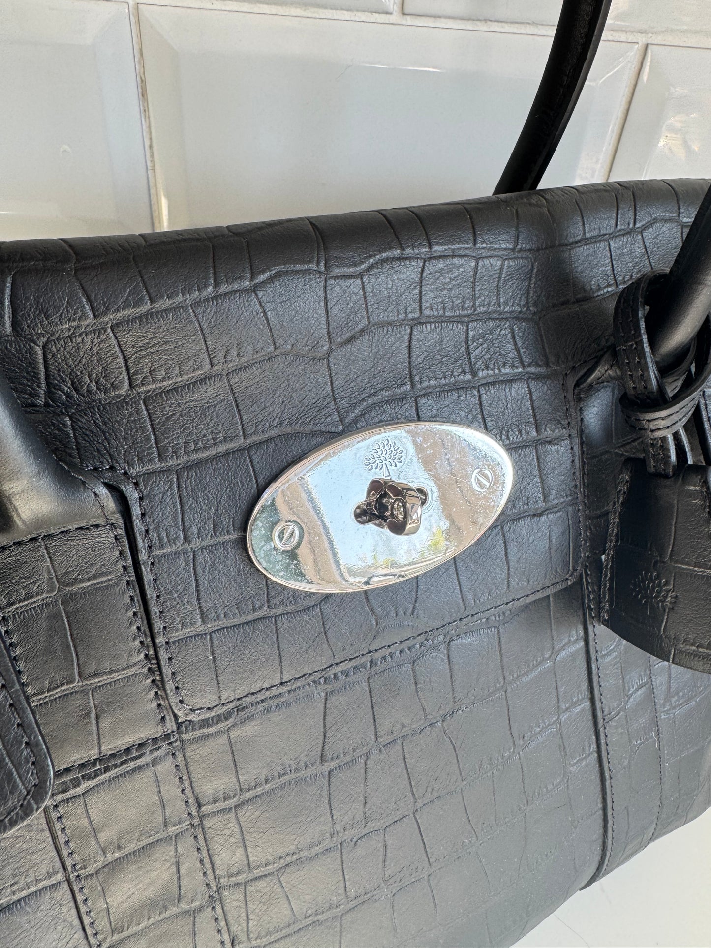 Mulberry Matte Croc Embossed Bayswater - Black