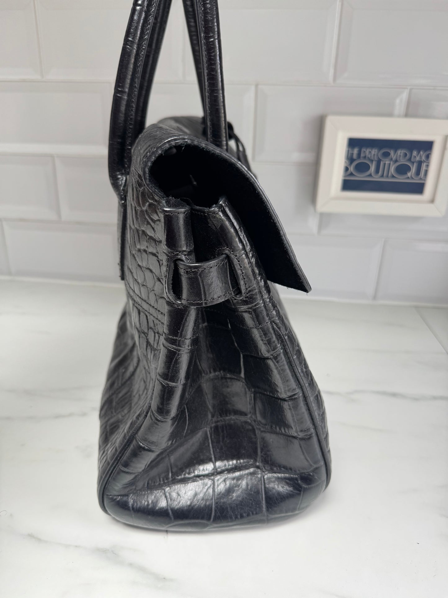 Mulberry Croc Embossed Bayswater - Black