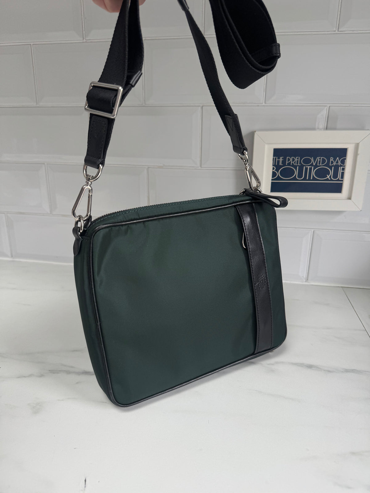 Mulberry Unisex Messenger Bag - Black and Mulberry Green Eco Nylon
