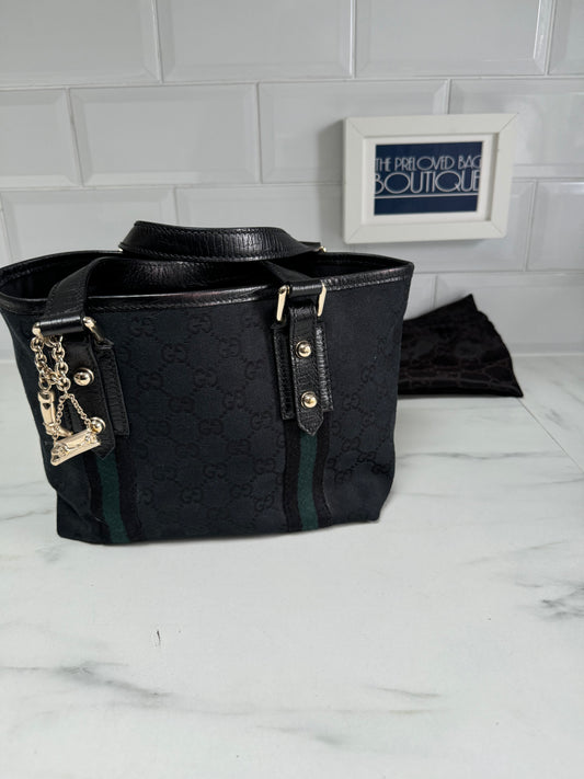 Gucci Black GG Canvas Jolicoeur Tote Bag - Black and Green