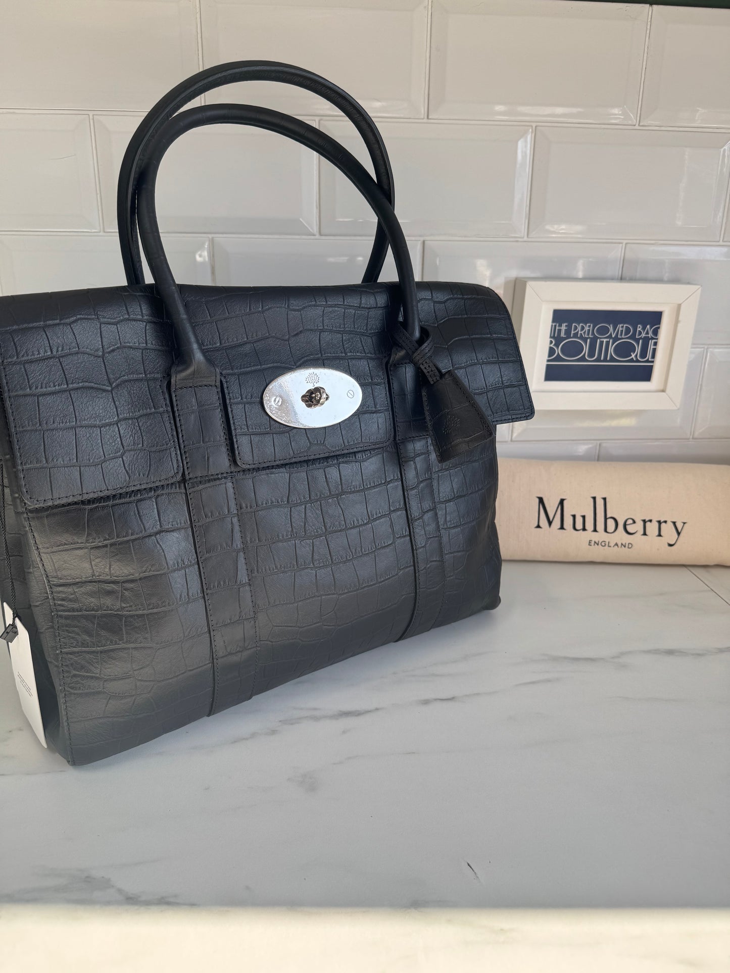 Mulberry Matte Croc Embossed Bayswater - Black