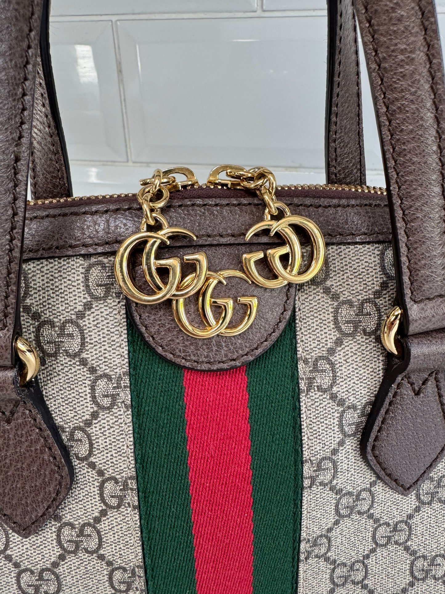 Gucci Ophidia GG Supreme Dome Bag - Grey, Red, Brown and Green