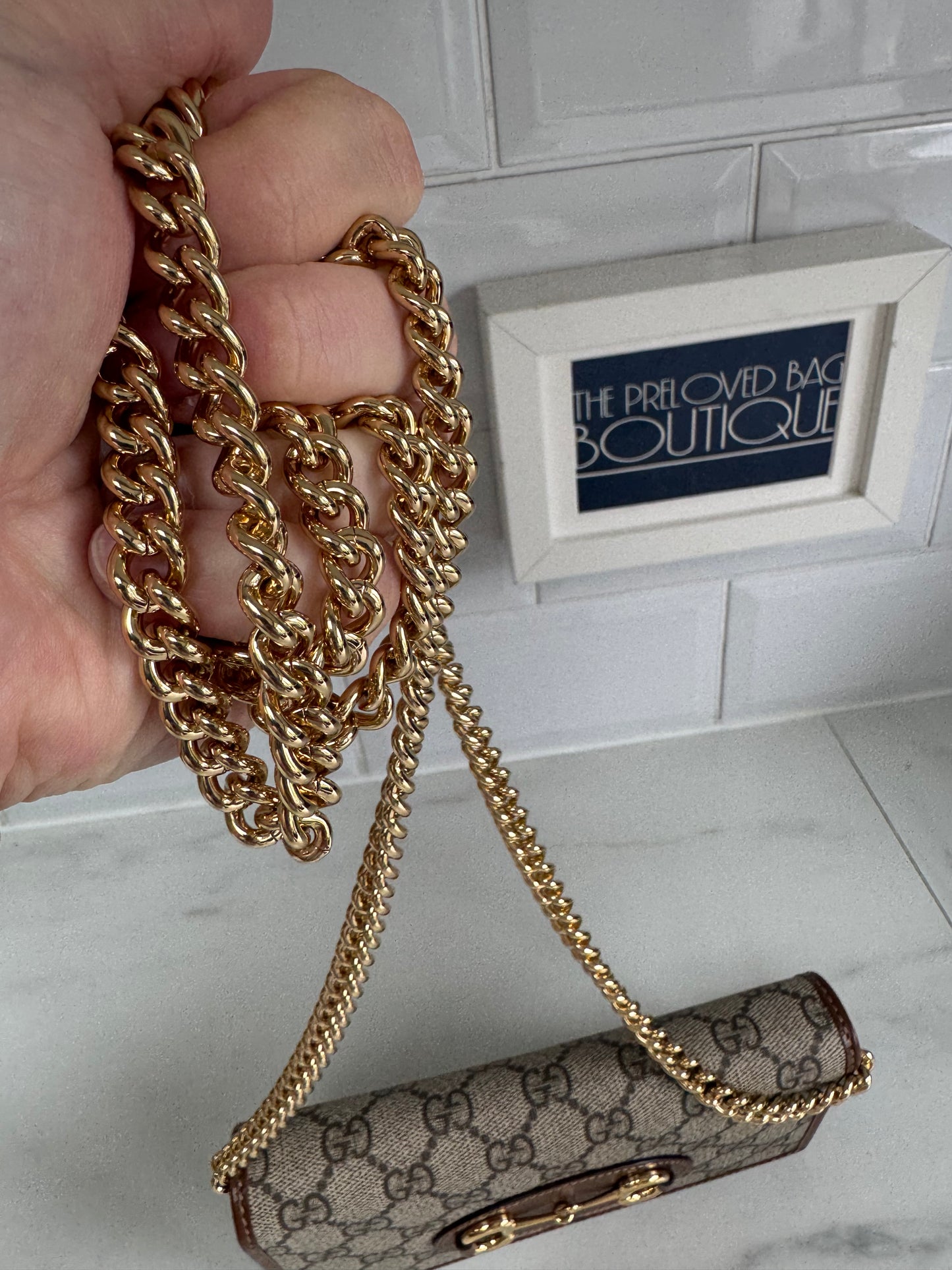 Gucci Horsebit Wallet on Chain - Brown and Beige