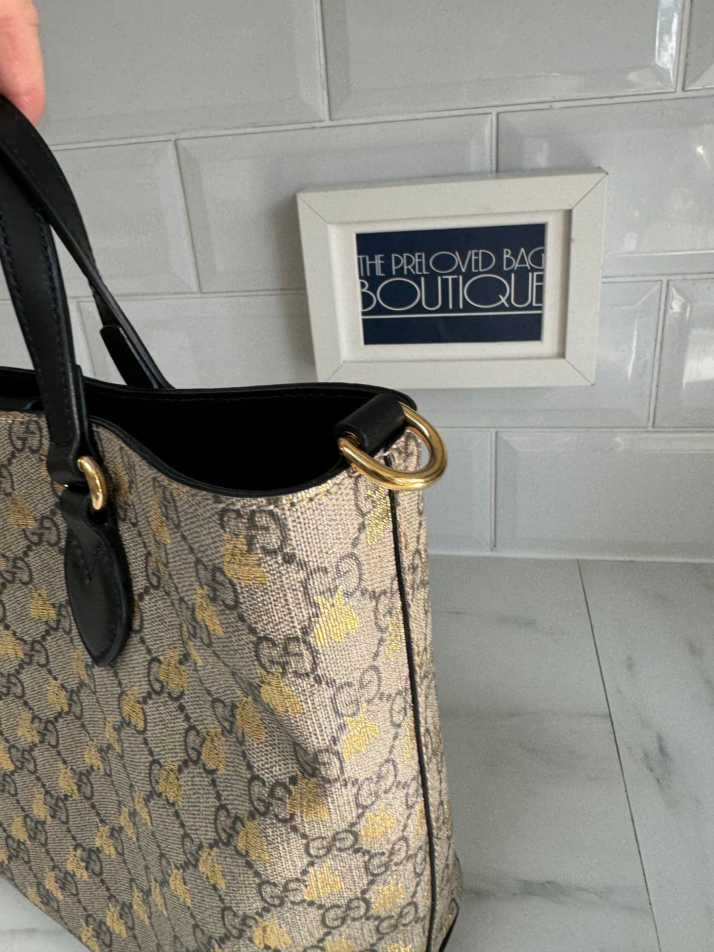 Gucci Limited Edition GGMonogram Supreme Bees Tote - Brown & Gold