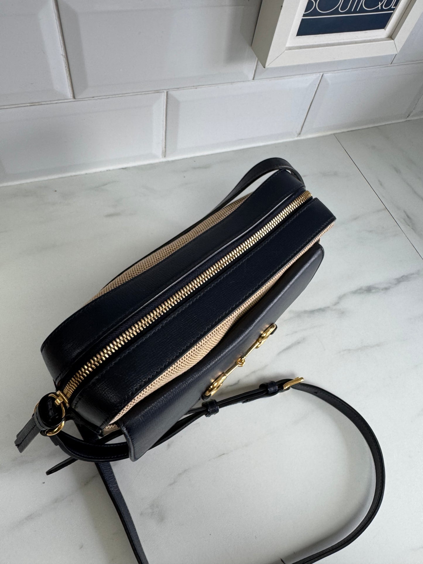 Gucci 1955 Flap Pocket Camera Bag - Beige, Navy