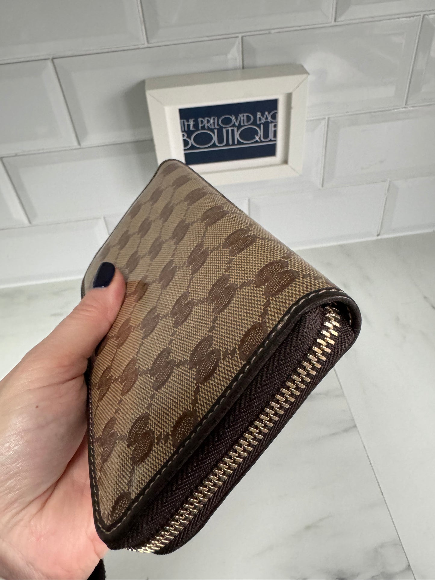 Gucci GG Crystal Zip Wallet - Brown