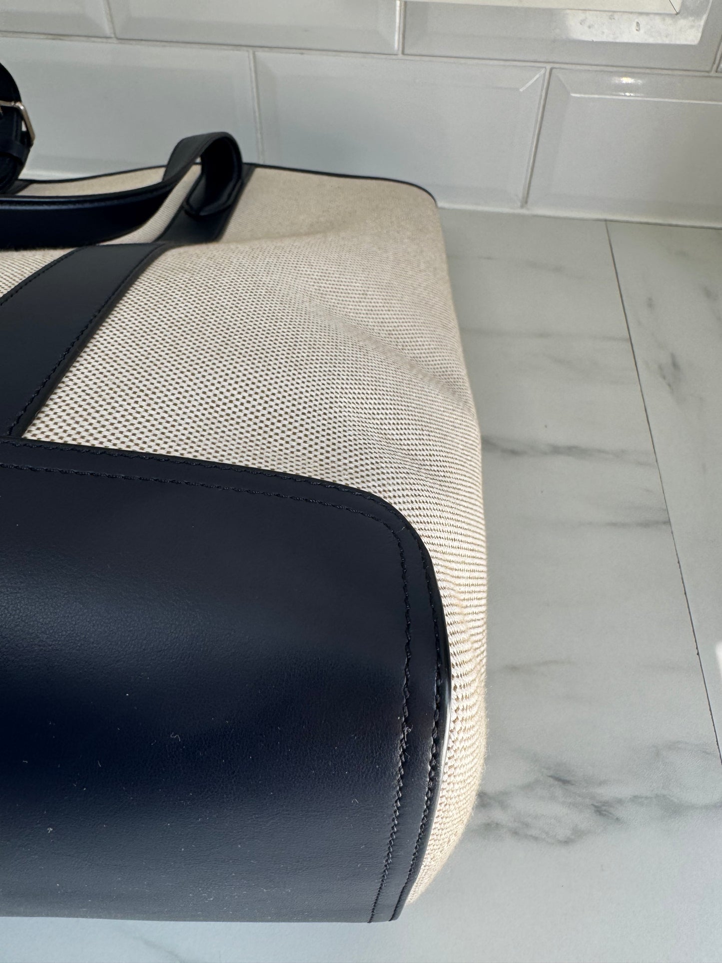 Mulberry Canvas Tote Bag - Ecru and Navy