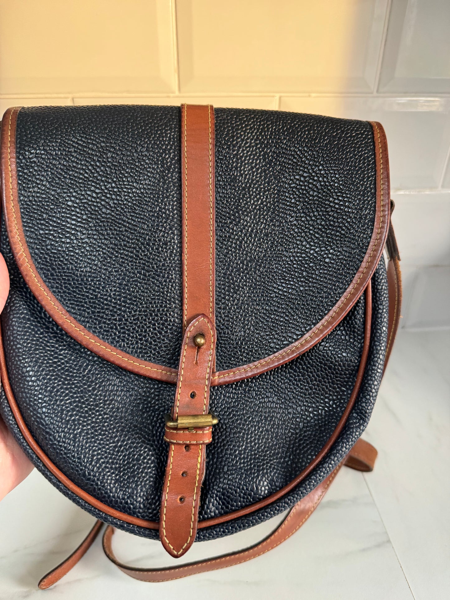 Mulberry Vintage Scotchgrain Saddle Bag - Black & Cognac