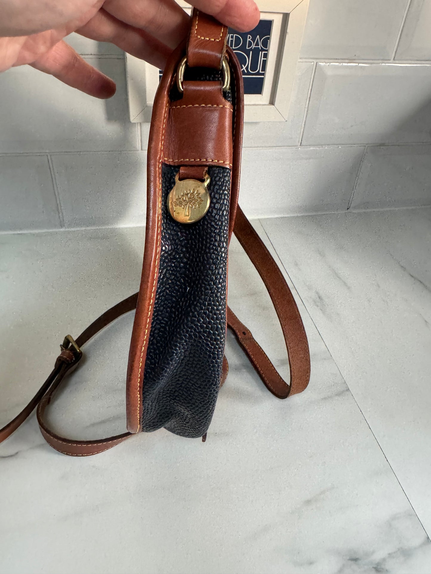 Mulberry Vintage Scotchgrain Saddle Bag - Black & Cognac