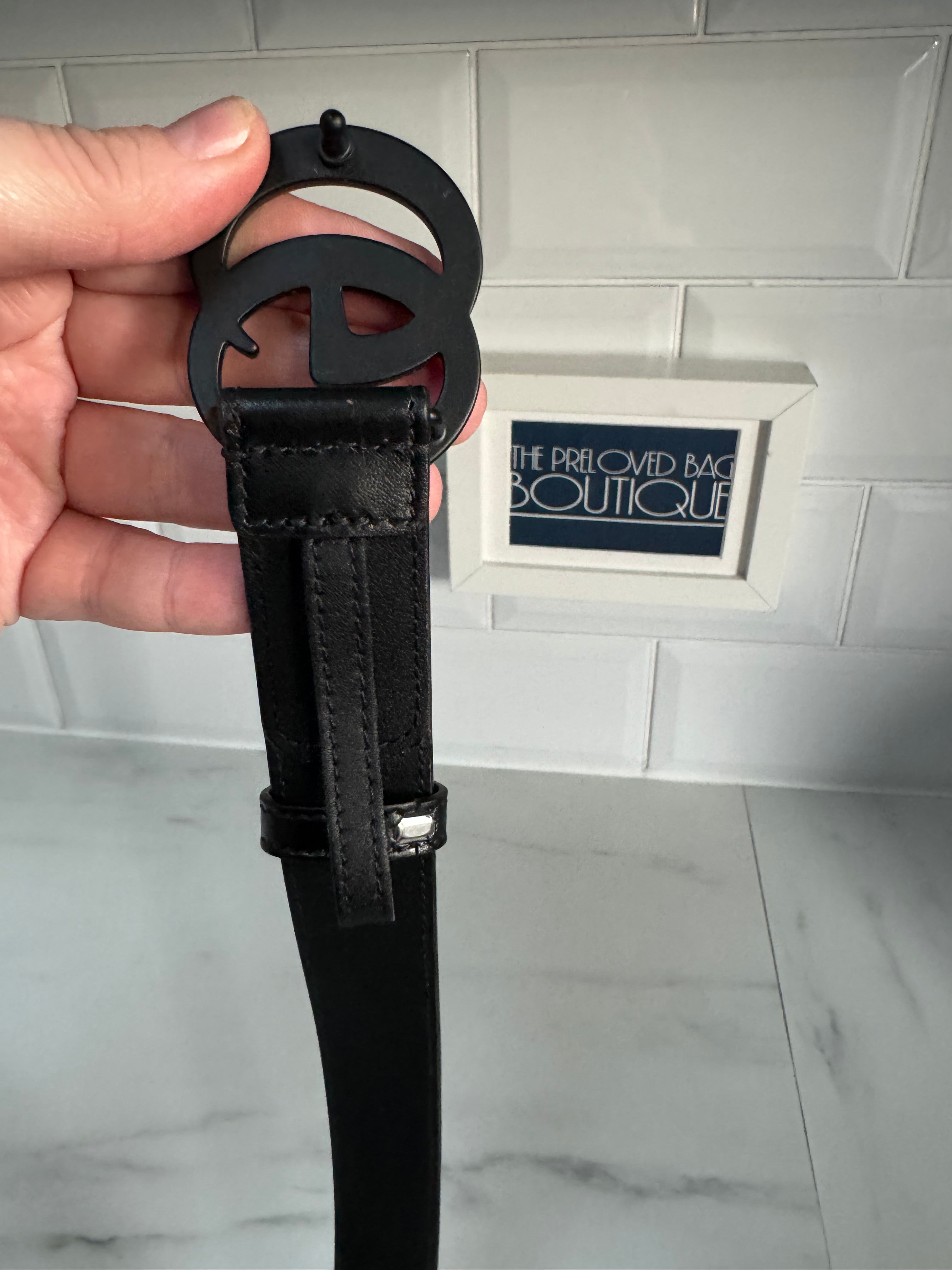 Gucci Slim Monogram Belt Black and Grey