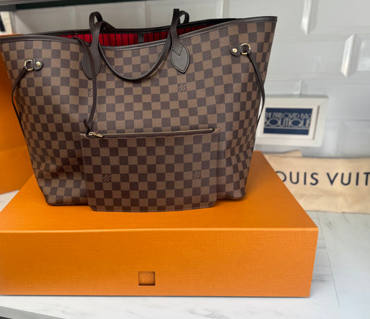 Louis Vuitton GM Neverfull Bag and Pouch - Brown Damier Ebene