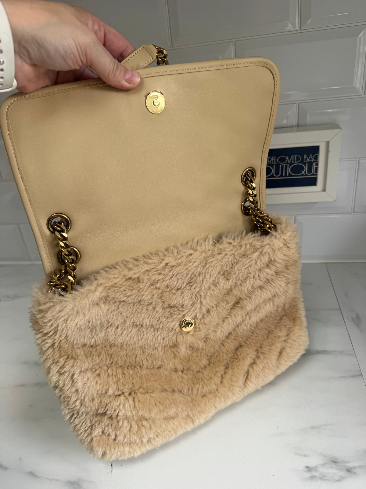 Saint Laurent Medium Niki Shearling - Cream