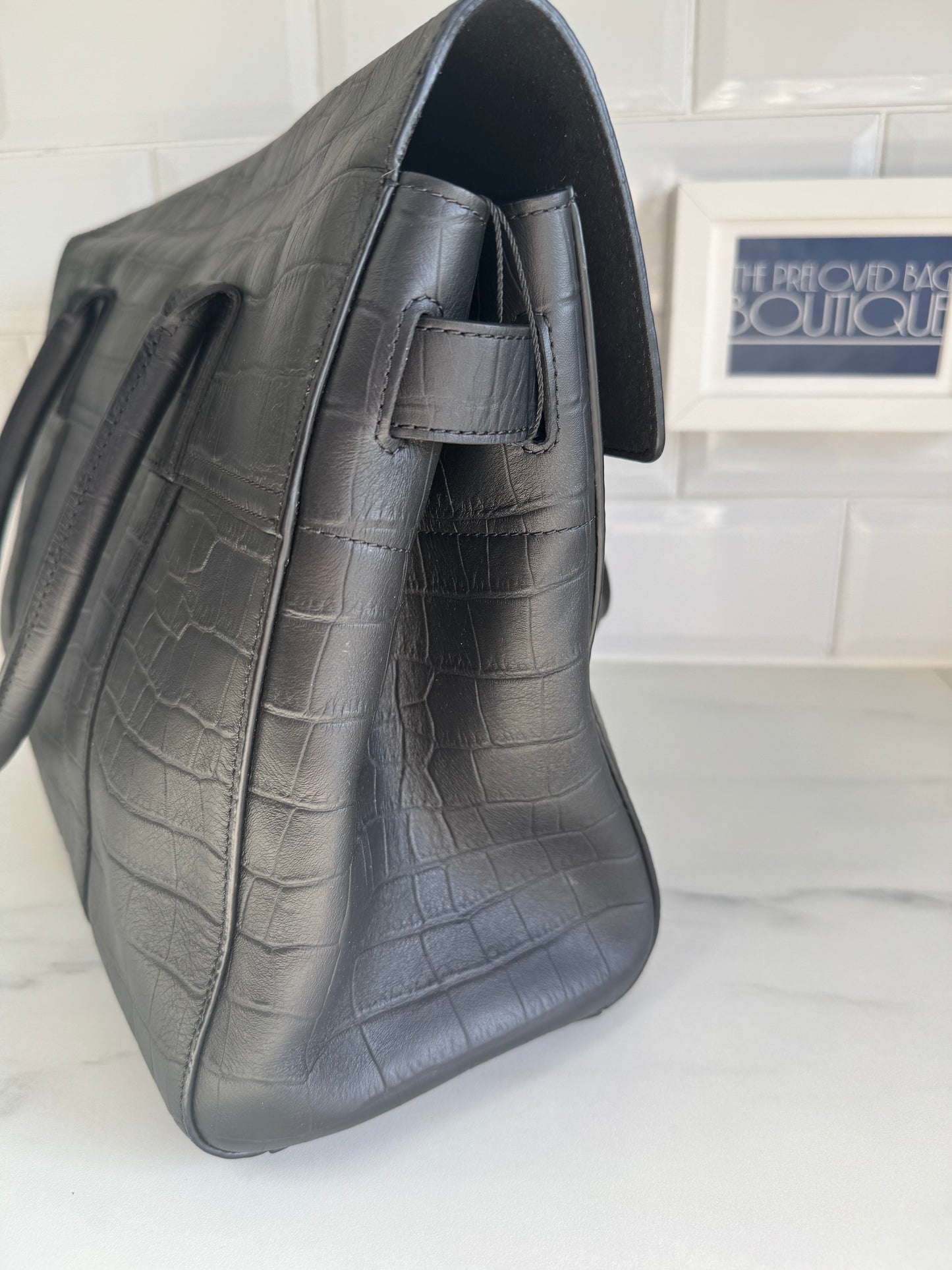 Mulberry Matte Croc Embossed Bayswater - Black