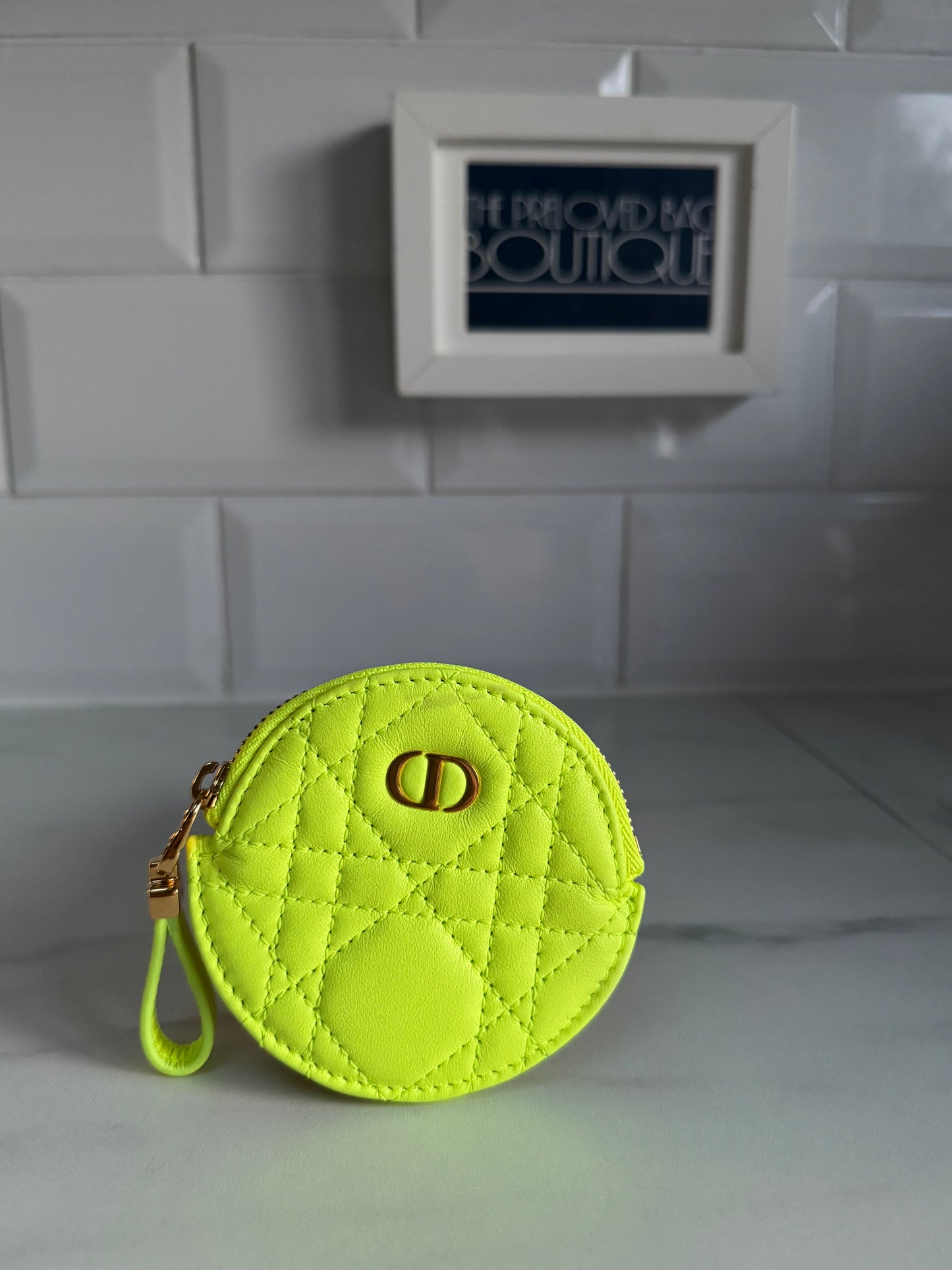 Dior Caro Small Coin Pouch - Fluorescent Lime