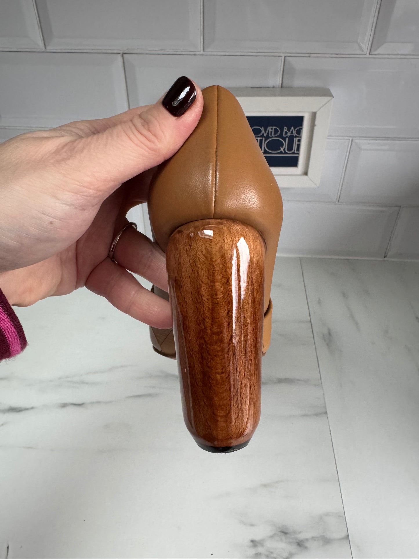 Mulberry Croc Nappa Leather Wooden Heels - Camel