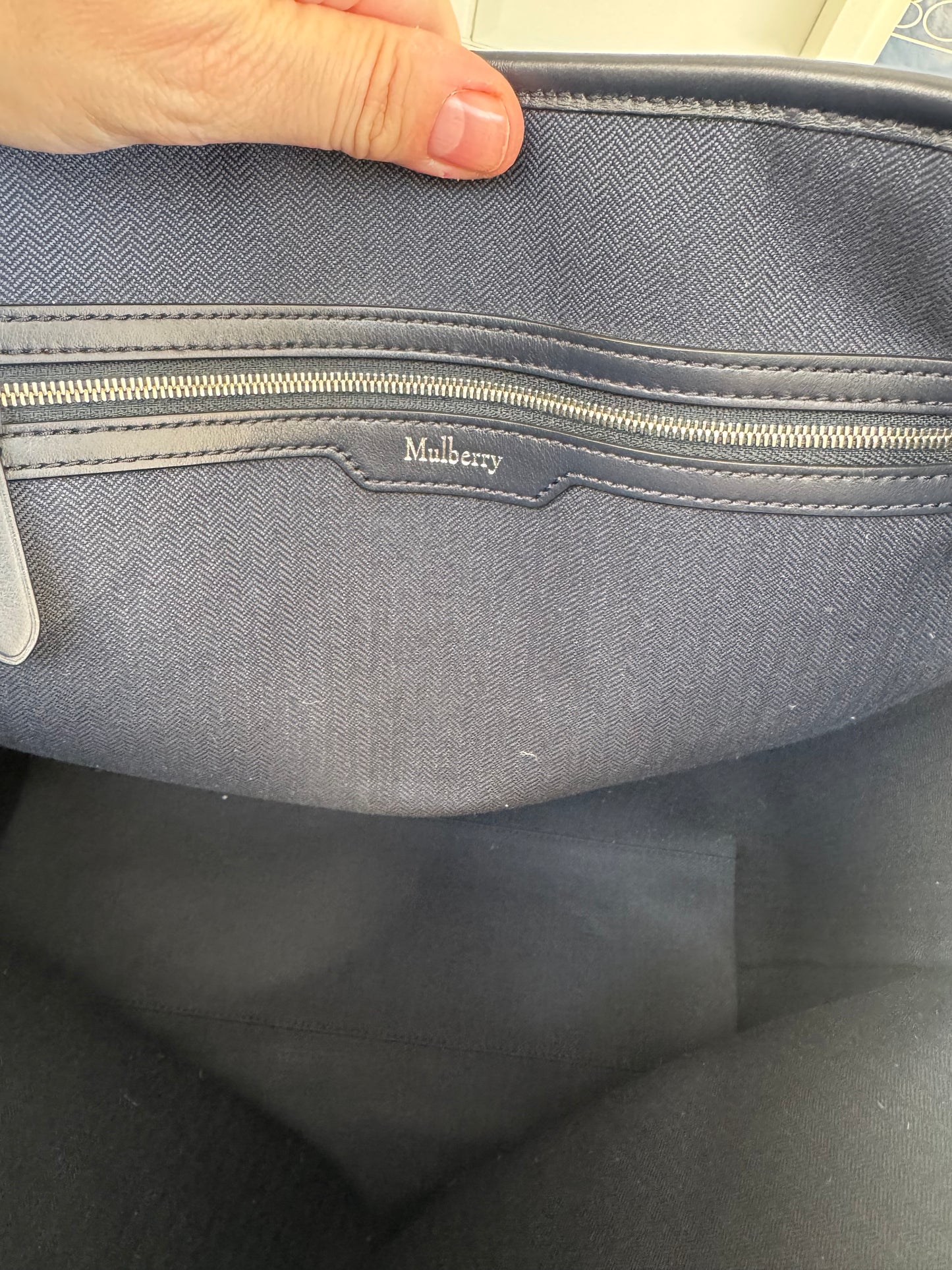 Mulberry Canvas Tote Bag - Ecru and Navy