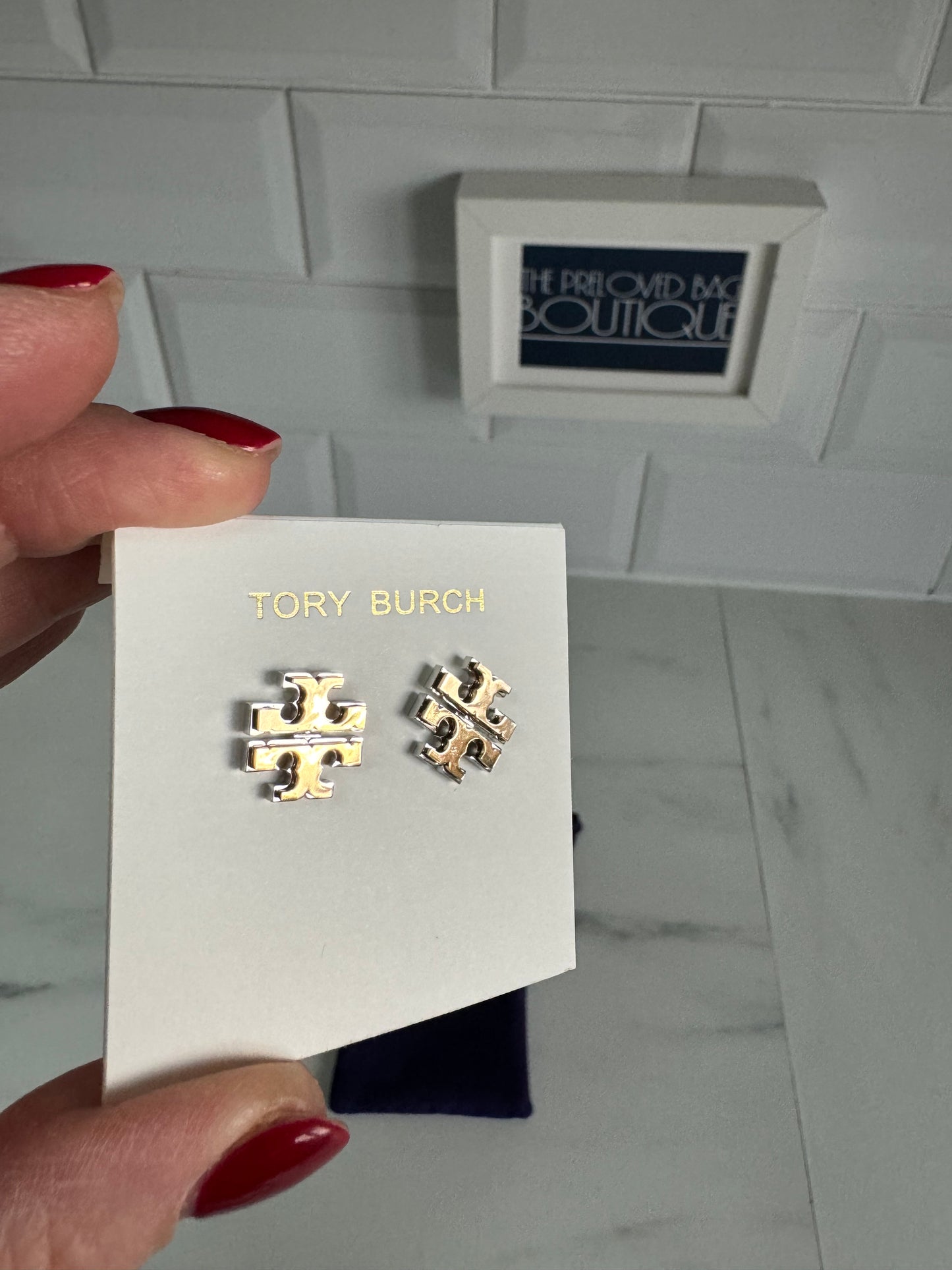 Tory Burch Large Logo Stud Earrings - silver