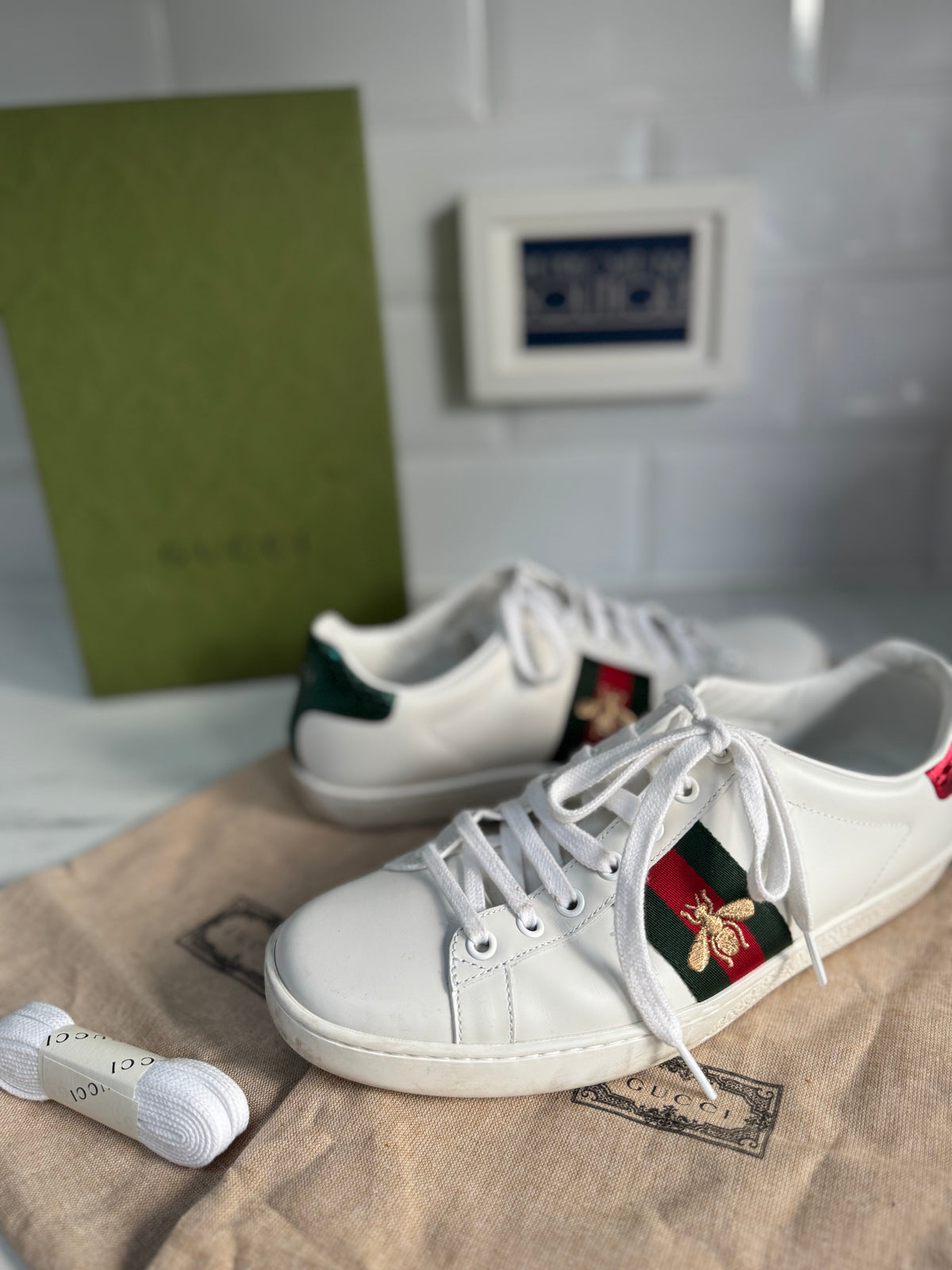 Gucci Ace Bee Trainers - White, Green & Red