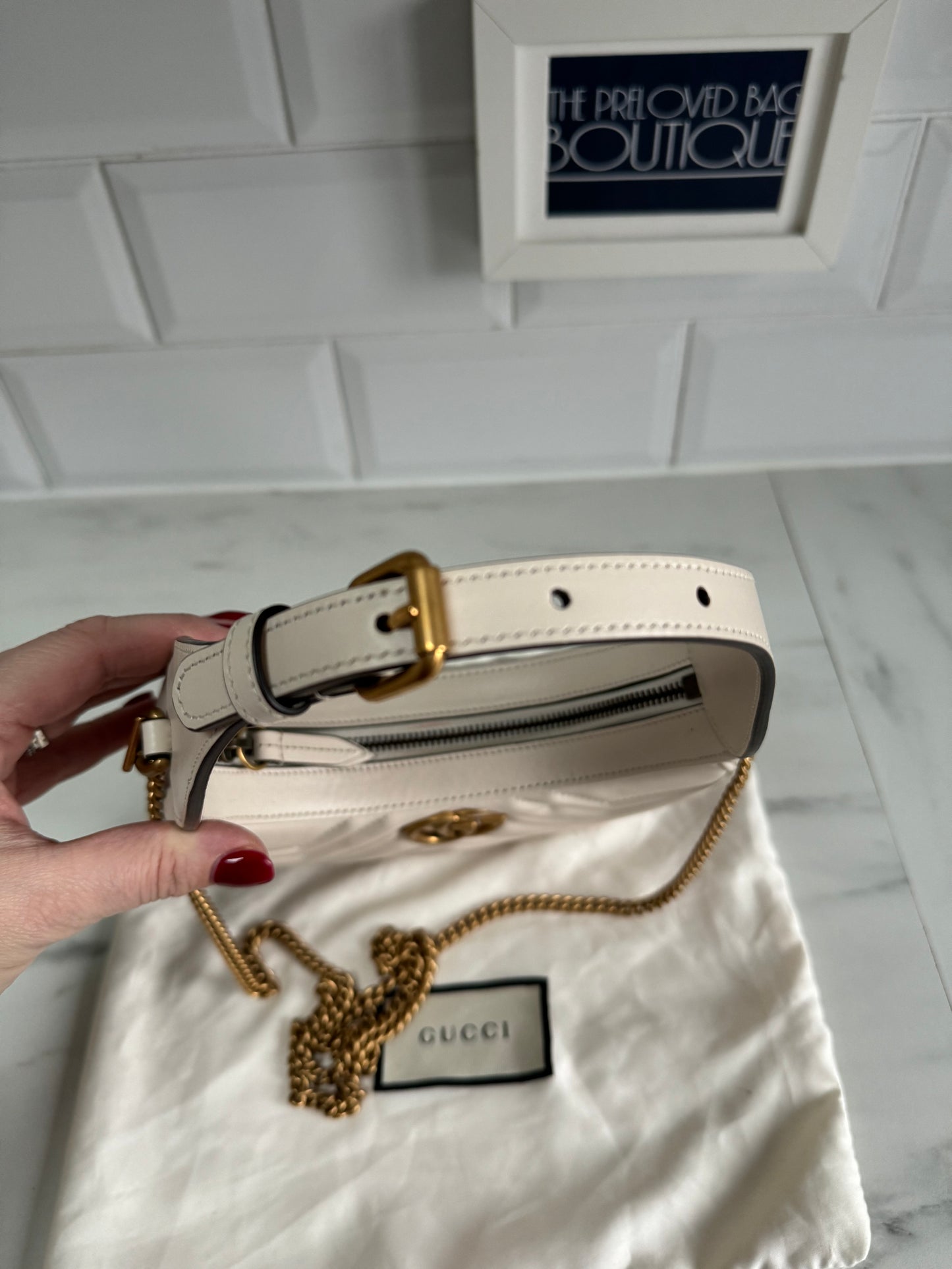 Gucci Marmont Half Moon Shaped Mini Bag - White