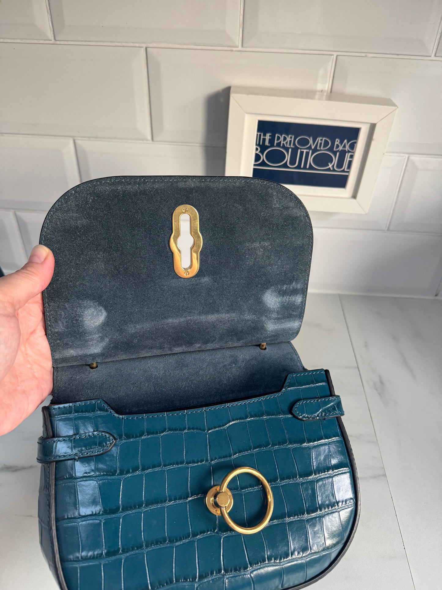 Mulberry Amberley - Teal Blue Croc Embossed