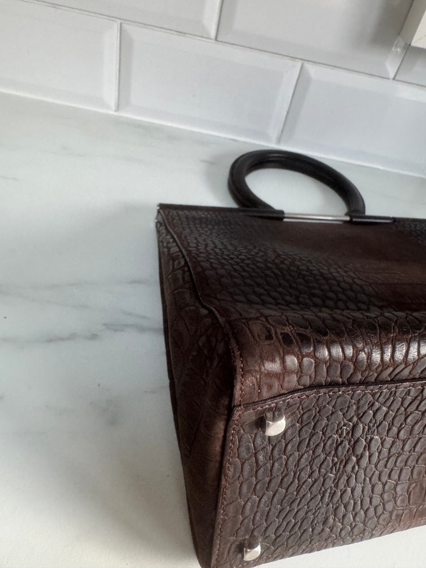 Salvatore Ferragamo Croc Embossed Tote - Chocolate brown