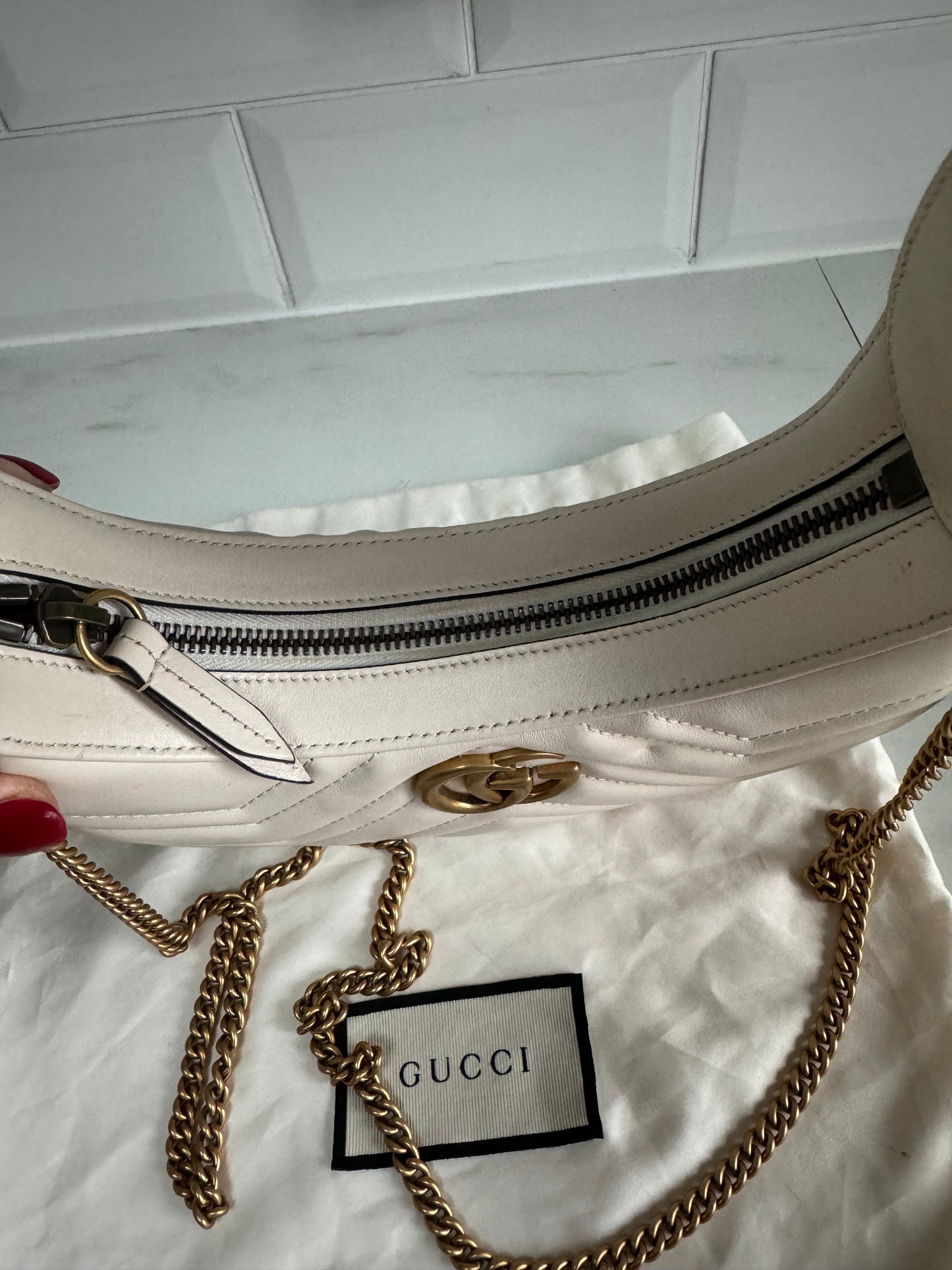 Gucci Marmont Half Moon Shaped Mini Bag - White