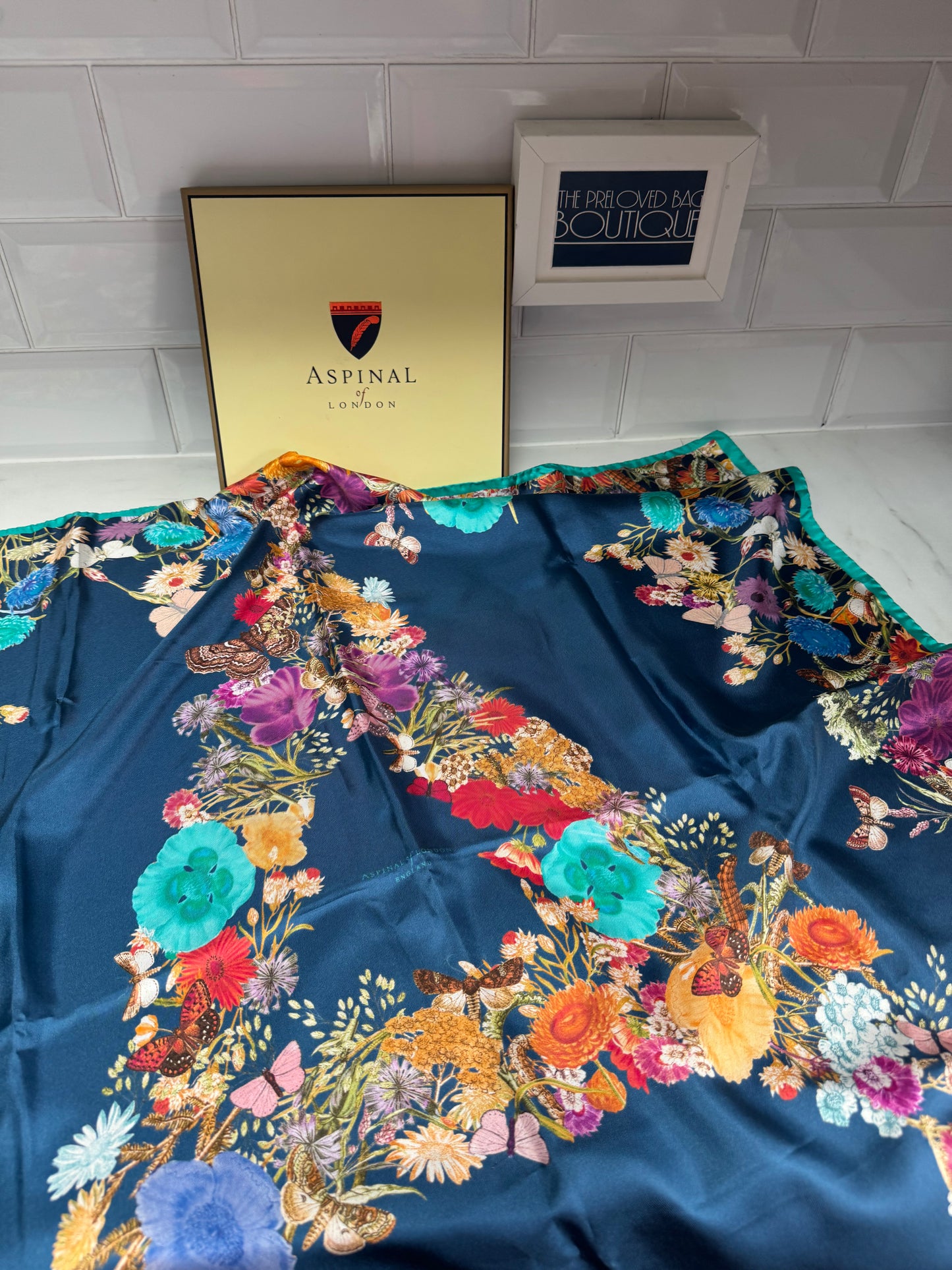 Aspinal “A” Floral Scarf - Turquoise