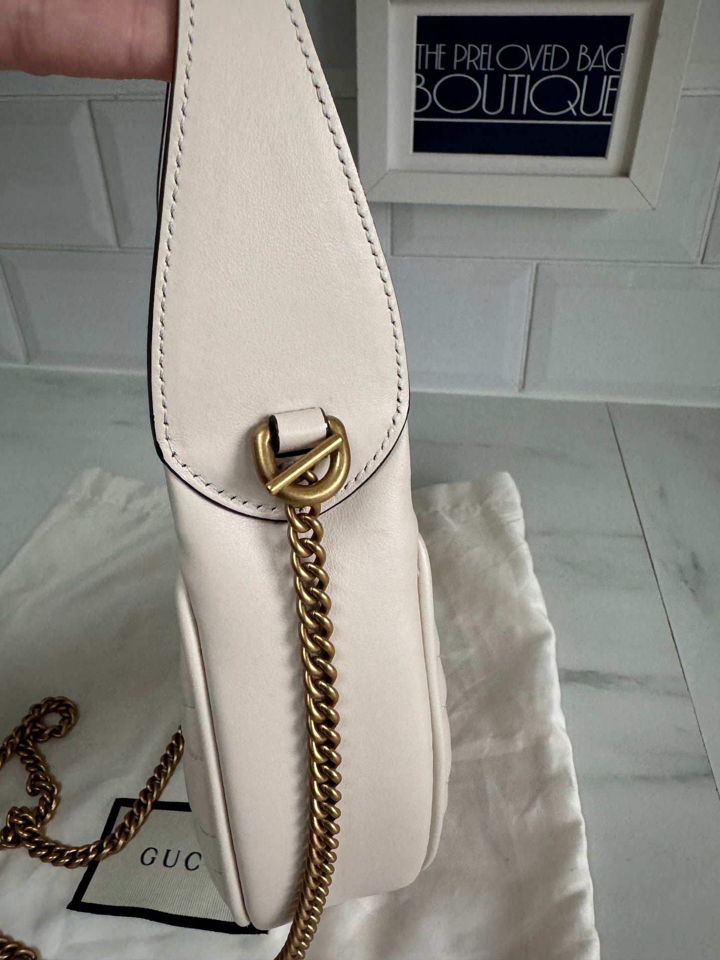 Gucci Marmont Half Moon Shaped Mini Bag - White