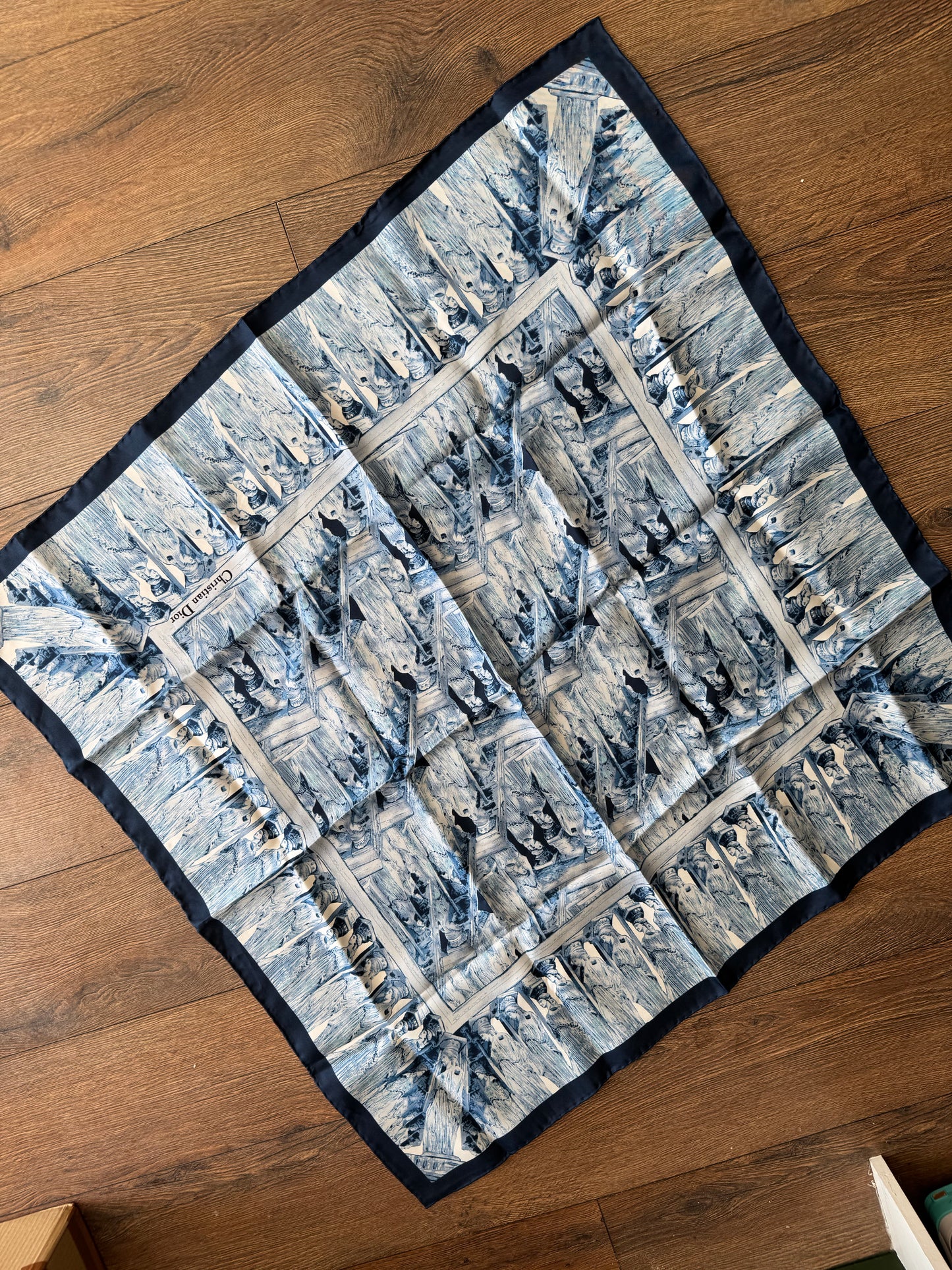 Christian Dior Square Silk Scarf - Navy and White