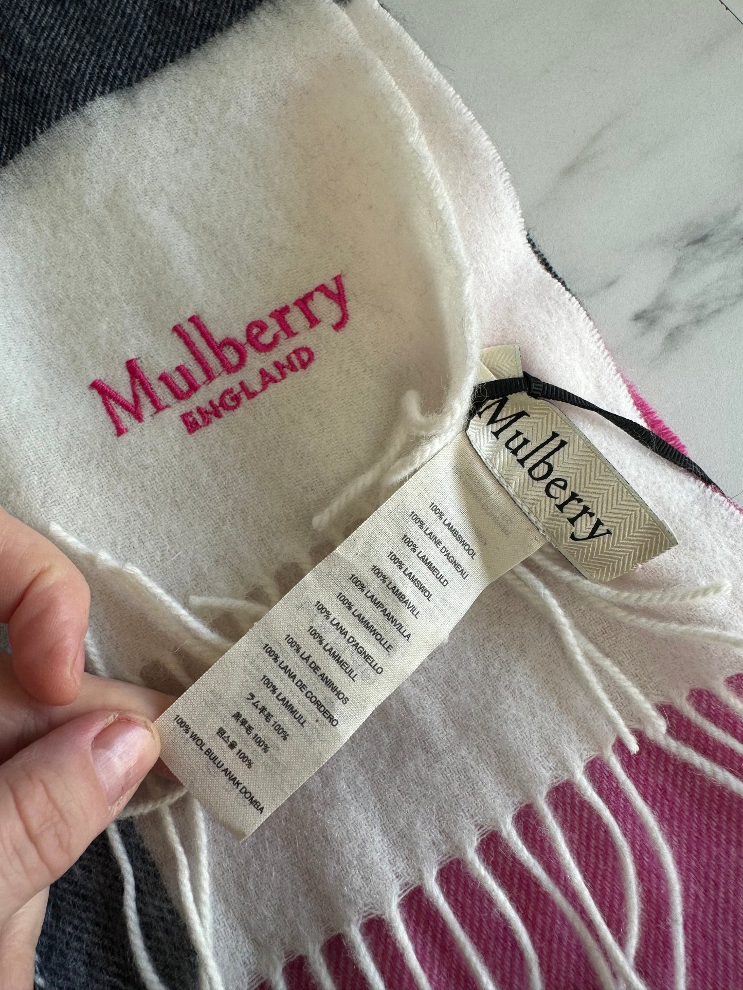 Mulberry Large Scarf - White, Pink & Green