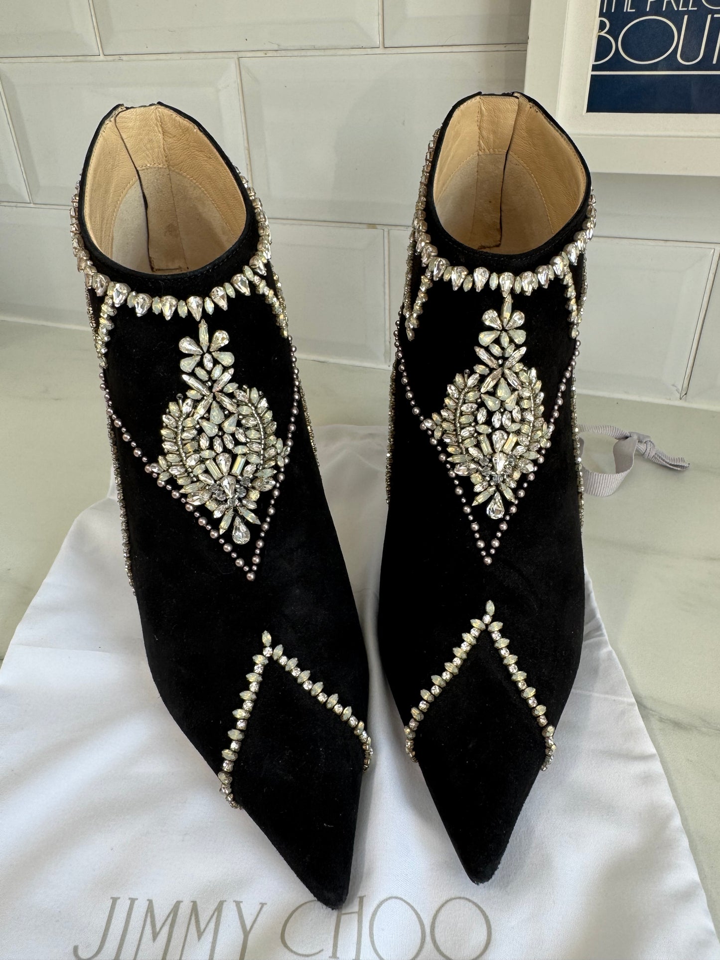 Jimmy Choo Kendrix 100 Laser Cut Crystal Embellished Ankle Boots - Back
